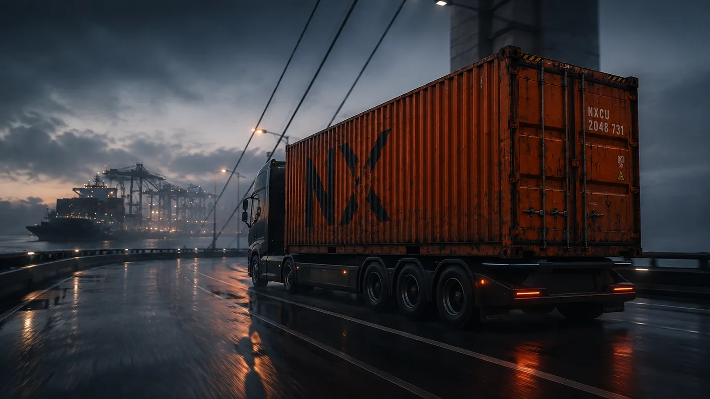 road freight featuring the orange Nexus shipping container